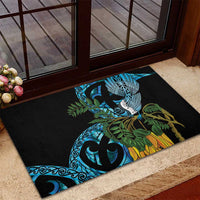 Turquoise New Zealand Kowhai And Piwakawaka Rubber Doormat Maori Ngaru Paua Shell