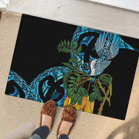 Turquoise New Zealand Kowhai And Piwakawaka Rubber Doormat Maori Ngaru Paua Shell
