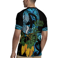 Turquoise New Zealand Kowhai And Piwakawaka Rugby Jersey Maori Ngaru Paua Shell