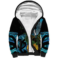 Turquoise New Zealand Kowhai And Piwakawaka Sherpa Hoodie Maori Ngaru Paua Shell