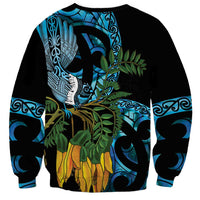 Turquoise New Zealand Kowhai And Piwakawaka Sweatshirt Maori Ngaru Paua Shell