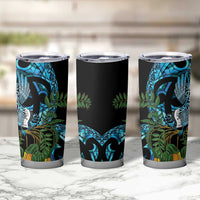 Turquoise New Zealand Kowhai And Piwakawaka Tumbler Cup Maori Ngaru Paua Shell