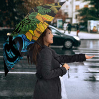 Turquoise New Zealand Kowhai And Piwakawaka Umbrella Maori Ngaru Paua Shell - Polynesian Pride
