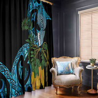 Turquoise New Zealand Kowhai And Piwakawaka Window Curtain Maori Ngaru Paua Shell