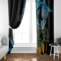 Turquoise New Zealand Kowhai And Piwakawaka Window Curtain Maori Ngaru Paua Shell