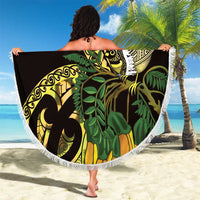 Yellow New Zealand Kowhai And Piwakawaka Beach Blanket Maori Ngaru Paua Shell