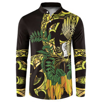 Yellow New Zealand Kowhai And Piwakawaka Button Sweatshirt Maori Ngaru Paua Shell