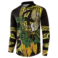 Yellow New Zealand Kowhai And Piwakawaka Button Sweatshirt Maori Ngaru Paua Shell