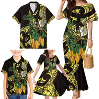 Yellow New Zealand Kowhai And Piwakawaka Family Matching Mermaid Dress and Hawaiian Shirt Maori Ngaru Paua Shell