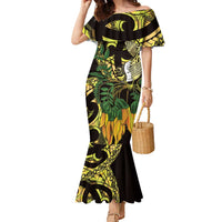 Yellow New Zealand Kowhai And Piwakawaka Family Matching Mermaid Dress and Hawaiian Shirt Maori Ngaru Paua Shell