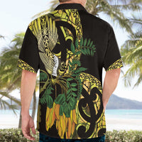 Yellow New Zealand Kowhai And Piwakawaka Hawaiian Shirt Maori Ngaru Paua Shell