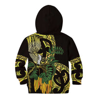Yellow New Zealand Kowhai And Piwakawaka Kid Hoodie Maori Ngaru Paua Shell