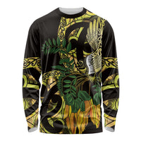 Yellow New Zealand Kowhai And Piwakawaka Long Sleeve Shirt Maori Ngaru Paua Shell