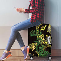 Yellow New Zealand Kowhai And Piwakawaka Luggage Cover Maori Ngaru Paua Shell