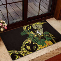 Yellow New Zealand Kowhai And Piwakawaka Rubber Doormat Maori Ngaru Paua Shell