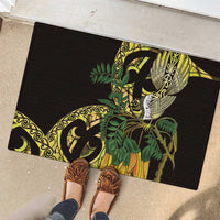 Yellow New Zealand Kowhai And Piwakawaka Rubber Doormat Maori Ngaru Paua Shell