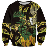 Yellow New Zealand Kowhai And Piwakawaka Sweatshirt Maori Ngaru Paua Shell