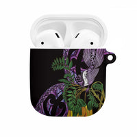 Purple New Zealand Kowhai And Piwakawaka AirPods Case Maori Ngaru Paua Shell - Polynesian Pride