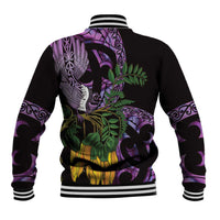 Purple New Zealand Kowhai And Piwakawaka Baseball Jacket Maori Ngaru Paua Shell