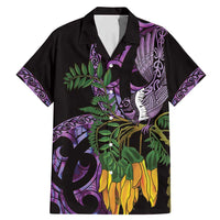 Purple New Zealand Kowhai And Piwakawaka Family Matching Mermaid Dress and Hawaiian Shirt Maori Ngaru Paua Shell