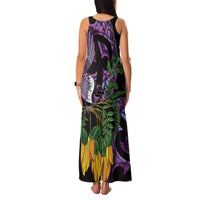 Purple New Zealand Kowhai And Piwakawaka Family Matching Tank Maxi Dress and Hawaiian Shirt Maori Ngaru Paua Shell