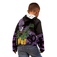 Purple New Zealand Kowhai And Piwakawaka Kid Hoodie Maori Ngaru Paua Shell