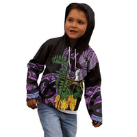 Purple New Zealand Kowhai And Piwakawaka Kid Hoodie Maori Ngaru Paua Shell