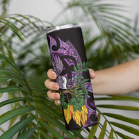 Purple New Zealand Kowhai And Piwakawaka Skinny Tumbler Maori Ngaru Paua Shell LT14 - Polynesian Pride