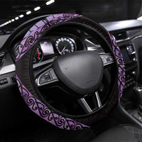 Purple New Zealand Kowhai And Piwakawaka Steering Wheel Cover Maori Ngaru Paua Shell
