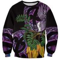 Purple New Zealand Kowhai And Piwakawaka Sweatshirt Maori Ngaru Paua Shell