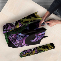 Purple New Zealand Kowhai And Piwakawaka Umbrella Maori Ngaru Paua Shell - Polynesian Pride