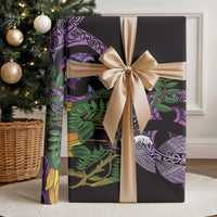 Purple New Zealand Kowhai And Piwakawaka Wrapping Paper Maori Ngaru Paua Shell - Polynesian Pride