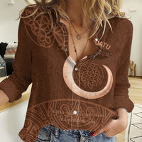 Vanuatu Indipendens Dei Women Casual Shirt Yumi Sand Drawing Turtle Mix Lapita LT14 Female Brown - Polynesian Pride