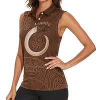 Vanuatu Indipendens Dei Women Sleeveless Polo Shirt Yumi Sand Drawing Turtle Mix Lapita LT14 - Polynesian Pride