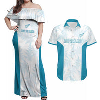 Custom New Zealand Silver Fern Football Couples Matching Off Shoulder Maxi Dress and Hawaiian Shirt Come On All White LT14 White - Polynesian Pride