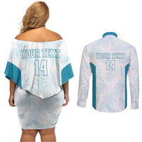 Custom New Zealand Silver Fern Football Couples Matching Off Shoulder Short Dress and Long Sleeve Button Shirt Come On All White