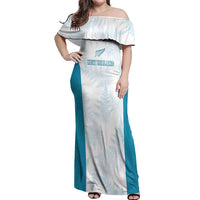 Custom New Zealand Silver Fern Football Off Shoulder Maxi Dress Come On All White LT14 Women White - Polynesian Pride