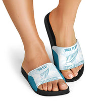 Custom New Zealand Silver Fern Football Slide Sandals Come On All White - Polynesian Pride