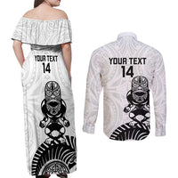 Custom Aotearoa Football Couples Matching Off Shoulder Maxi Dress and Long Sleeve Button Shirt NZ Maori Tiki Go Champions LT14 - Polynesian Pride