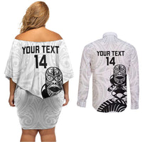Custom Aotearoa Football Couples Matching Off Shoulder Short Dress and Long Sleeve Button Shirt NZ Maori Tiki Go Champions LT14 - Polynesian Pride
