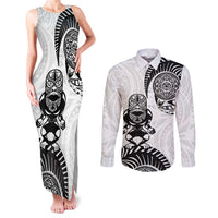 Custom Aotearoa Football Couples Matching Tank Maxi Dress and Long Sleeve Button Shirt NZ Maori Tiki Go Champions LT14 White - Polynesian Pride