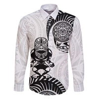 Custom Aotearoa Football Family Matching Long Sleeve Bodycon Dress and Hawaiian Shirt NZ Maori Tiki Go Champions LT14 Dad's Shirt - Long Sleeve White - Polynesian Pride