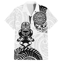 Custom Aotearoa Football Family Matching Off The Shoulder Long Sleeve Dress and Hawaiian Shirt NZ Maori Tiki Go Champions LT14 Dad's Shirt - Short Sleeve White - Polynesian Pride