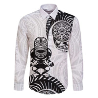 Custom Aotearoa Football Family Matching Off The Shoulder Long Sleeve Dress and Hawaiian Shirt NZ Maori Tiki Go Champions LT14 Dad's Shirt - Long Sleeve White - Polynesian Pride