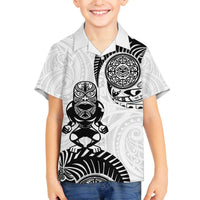 Custom Aotearoa Football Family Matching Off The Shoulder Long Sleeve Dress and Hawaiian Shirt NZ Maori Tiki Go Champions LT14 Son's Shirt White - Polynesian Pride