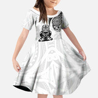 Custom Aotearoa Football Family Matching Off Shoulder Maxi Dress and Hawaiian Shirt NZ Maori Tiki Go Champions LT14 Daughter's Dress White - Polynesian Pride