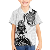 Custom Aotearoa Football Family Matching Off Shoulder Maxi Dress and Hawaiian Shirt NZ Maori Tiki Go Champions LT14 Son's Shirt White - Polynesian Pride