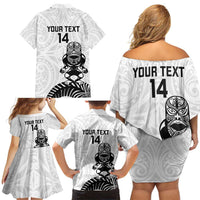 Custom Aotearoa Football Family Matching Off Shoulder Short Dress and Hawaiian Shirt NZ Maori Tiki Go Champions
