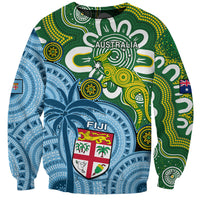 Personalised Australia And Fiji Sweatshirt Aboriginal Mix Fijian Tapa Unique Style LT14 Unisex Green - Polynesian Pride