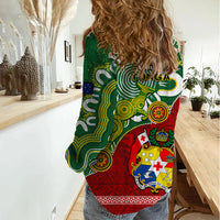 Australia And Tonga Women Casual Shirt Aboriginal Mix Tongan Ngatu Unique Style LT14 - Polynesian Pride